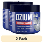 Two navy-blue Ozium odor eliminator gel cans shown side-by-side with label visible