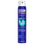 Tall blue aerosol can of OZIUM air sanitizer with white cap and outdoor essence label on a white background