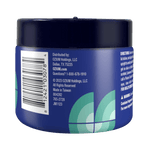 Side view of Ozium gel jar showing barcode, distributor information and green geometric design on blue background