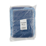 Blue mop head sealed in clear plastic packaging with visible product label and stitching