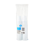 Clear retail bag containing two stacks of white disposable cups with a Great Value label and visible barcode on the back.