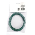 Back view of packaged green vinyl-coated garden wire showing barcode and product backing card above clear bag