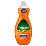 Single Palmolive antibacterial orange dish soap bottle on white background showing label and pump cap