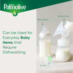 Palmolive branded graphic showing baby bottle, pacifier and breast pump with text about baby items and dishwashing