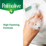 Hand lathering soapy suds over a dish with a sponge visible and Palmolive logo, text reads High Foaming Formula