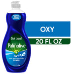 Blue Palmolive OXY dish liquid bottle with label visible and a blue-green 20 fl oz banner to the right