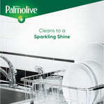 Palmolive branding over a kitchen sink and dish rack scene with dishes and text reading Cleans to a Sparkling Shine