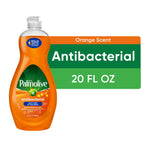Bottle of Palmolive Ultra antibacterial orange dish soap with label and orange graphic