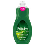 Single Palmolive Ultra Strength green dish soap bottle shown front-facing with label reading ultra strength and 42 oz.