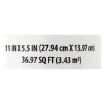 Close-up of printed size and area text showing dimensions 11 in x 5.5 in and 36.97 sq ft on white paper