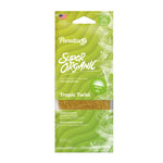 Paradise Air Super Organic Tropic Twist green hanging pouch with visible brown under-seat air freshener pad.