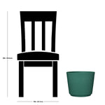 Scale comparison graphic showing a Parker green ribbed planter next to a silhouette of a chair for size reference
