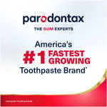 Parodontax branding panel stating America's #1 fastest growing toothpaste brand with logo and promotional text