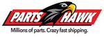 PartsHawk retailer logo with stylized hawk head and slogan about millions of parts and fast shipping