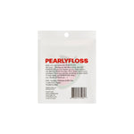 Back of a white resealable Pearlyfloss pouch showing the brand name, product copy block and a barcode at the bottom.
