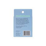 Back panel of a blue Pearlyfloss mint floss hang-tab box showing product description, icons and barcode