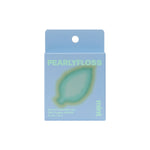 Blue Pearlyfloss mint dental floss hang-tab box with stylized leaf graphic and mint label on white background