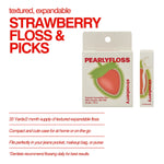 White infographic layout with bold red headline ‘STRAWBERRY FLOSS & PICKS’ and product boxes displayed to the right.