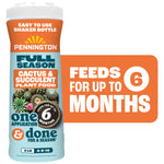 Pennington Full Season Cactus & Succulent plant food shaker bottle with badge reading feeds for up to 6 months
