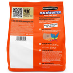 Back of an orange Pennington Rackmaster seed bag showing planting instructions, QR code, barcode and regional map