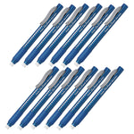 Twelve blue Pentel Clic Eraser grip holders arranged on white background