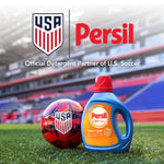 Persil bottle on a soccer field beside a USA-branded soccer ball and Official Detergent Partner text