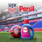 Persil bottle and USA soccer ball on stadium grass with Persil and USA logos and partnership text