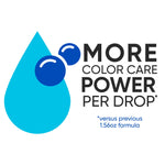 Infographic with a blue droplet and text ‘More color care power per drop’ with a small comparison note beneath