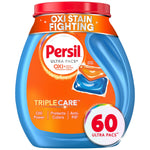 Blue and orange Persil Ultra Pacs plastic tub with red lid and bold 60 badge