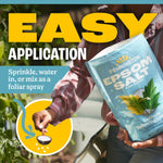 Person holding a bag of Pennington Epsom Salt and spooning salt with overlay text about easy application