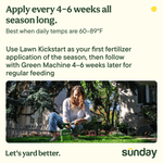 Lifestyle image of a person kneeling on grass preparing a hose-attached Sunday Green Machine sprayer with usage instructions