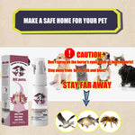 pet flea and tick spray bottle and box with caution text and images of pets, bird, fish, and bee