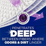 Close-up infographic showing fabric fibers and arrows with a PH Power Technology icon and text about penetrating deep between fibers