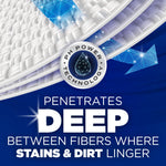 Close-up infographic showing woven fabric fibers and a circular PH Power Technology emblem with copy about penetrating deep between fibers