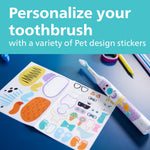 Philips Sonicare kids toothbrush and a sheet of pet-design stickers on a blue surface