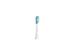 Philips Sonicare replacement brush head shown at a slight angle, displaying blue and green bristle clusters.