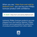 Blue informational panel stating Philips Sonicare products shipped and sold by Walmart with Philips logo and authenticity message