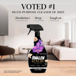 Pinalen Luxury Scents Opulence Bloom spray bottle staged in a living room with product benefits and award text