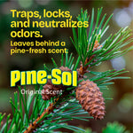 Pine branch and cones image with Pine-Sol logo and text about trapping and neutralizing odors