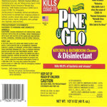 Label detail showing Pine Glo logo, 'Kitchen & Bathroom Cleaner & Disinfectant' and claim 'Kills 99.9% of bacteria and viruses'