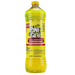 Tall yellow bottle of Pine Glo kitchen and bathroom cleaner with lemon label and yellow cap on white background