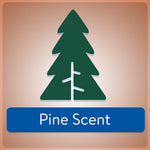 Graphic tile with a stylized pine tree icon and the label 'Pine Scent' on a tan background indicating fragrance.