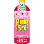 Front view of a pink Pine-Sol Cherry Blossom bottle with yellow cap and large logo