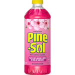 Tall pink Pine-Sol Cherry Blossom multi-surface cleaner bottle showing label and floral artwork