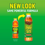 Graphic showing old and new Pine-Sol bottle designs with text announcing a new look on green background