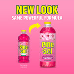 Graphic showing old and new Pine-Sol Cherry Blossom bottle designs with 'New Look' text