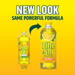 Graphic showing old and new Pine-Sol bottle designs with text 'NEW LOOK SAME POWERFUL FORMULA'