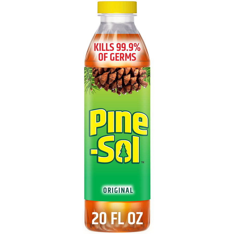 Tall Pine-Sol Original bottle with green label, pinecone graphic and yellow cap on white background