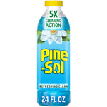 Tall Pine-Sol Refreshing Clean bottle with blue label, yellow cap and '24 FL OZ' volume printed at base