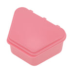 Triangular pink plastic retainer case closed, simple smooth lid and rounded corners